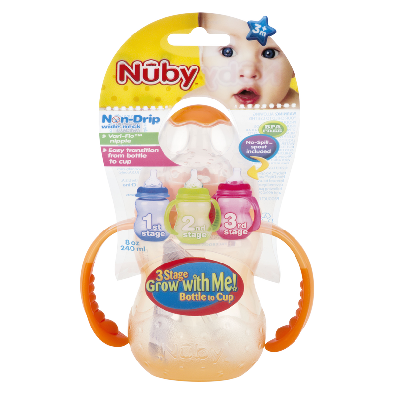 Nuby Non-Drip 3-Stage Wide Neck Bottle to Cup 8oz