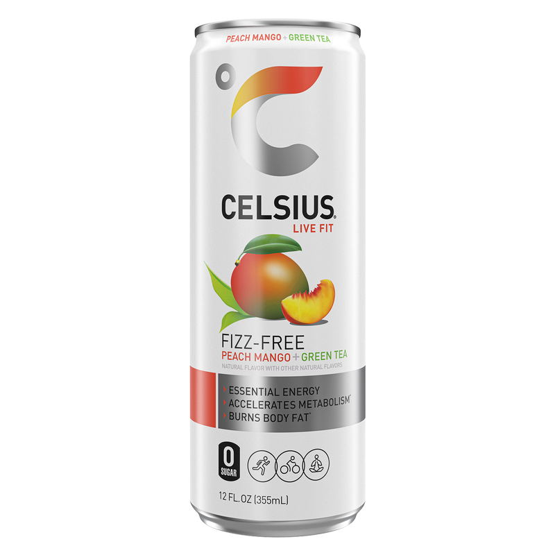CELSIUS Peach Mango Green Tea, Essential Energy Drink 12oz Can