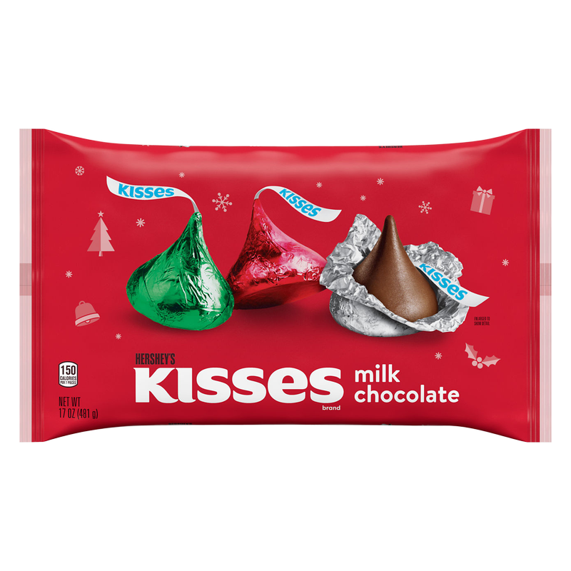 Hershey's Kisses Milk Chocolates Red, Green & Silver Foils 17oz