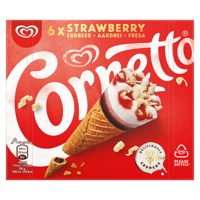 Cornetto Strawberry Cone, 6 x 90ml