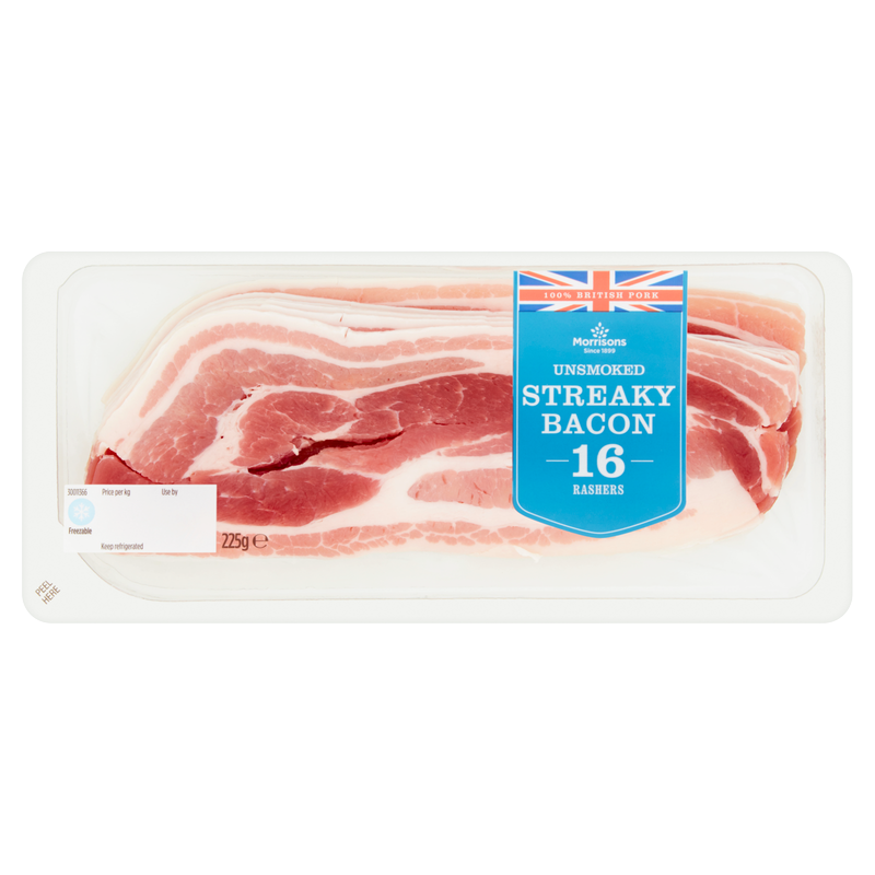 Morrisons 16 Unsmoked Streaky Bacon Rashers, 225g