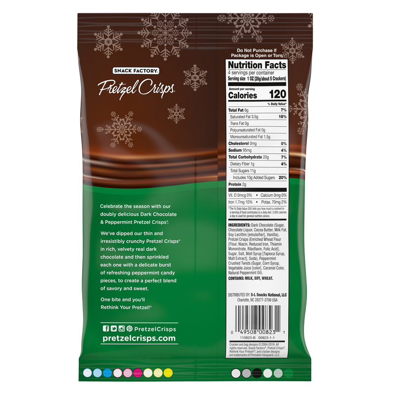 Snack Factory Pretzel Crisps Holiday Peppermint Dark Chocolate Covered