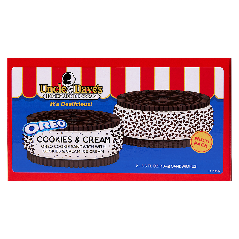 Uncle Dave's Super Premium Oreo Cookie Sandwich with Cookies & Cream Ice Cream Two Pack