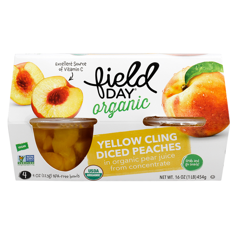 Field Day Organic Yellow Cling Diced Peaches in Pear Juice 4oz