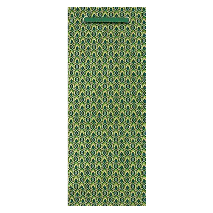 The Gift Wrap Company Green Feathers Bottle Bag
