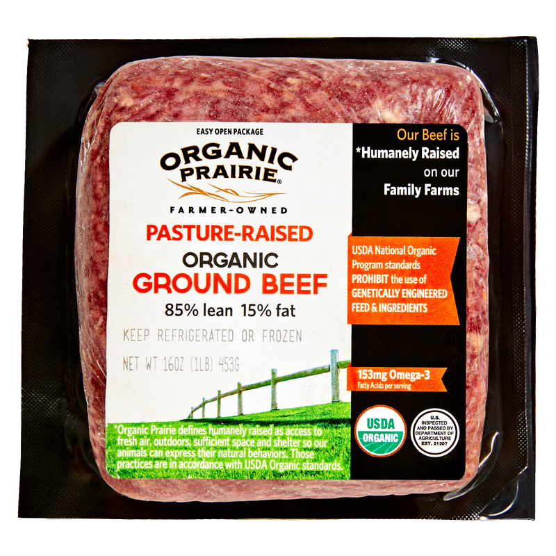 Organic Prairie Frozen Pastured Ground Beef 85/15 16oz