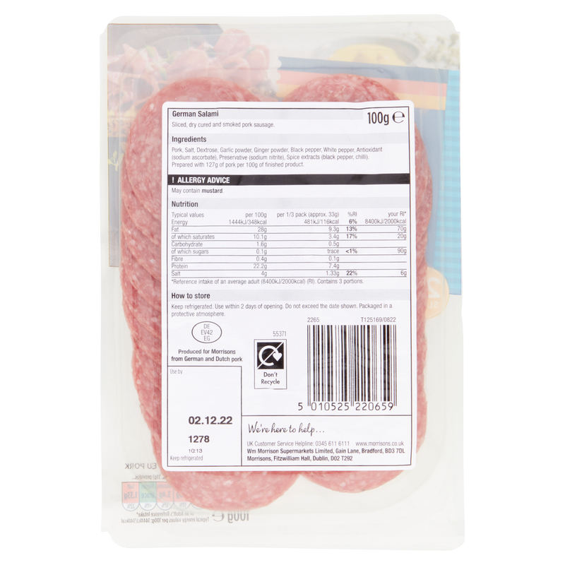 Morrisons German Salami, 100g Quick Meals fast delivery by App or Online