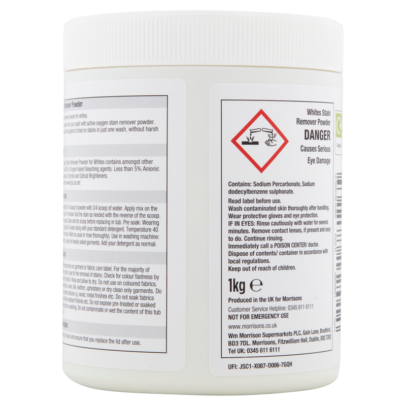 Morrisons Whites Stain Remover Oxy Action Powder, 1kg Home & Office