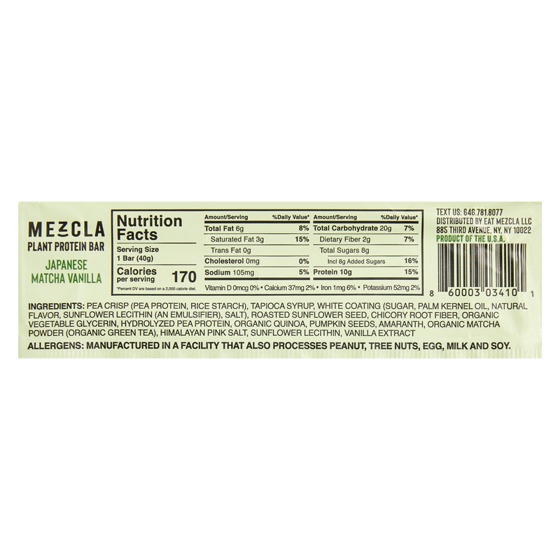 Mezcla Japanese Matcha Vanilla Plant Protein Bar 1.4oz