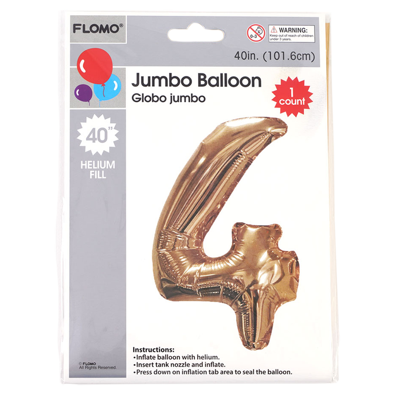 FLOMO Gold Metallic Mylar Numerical Balloon "4" 40"