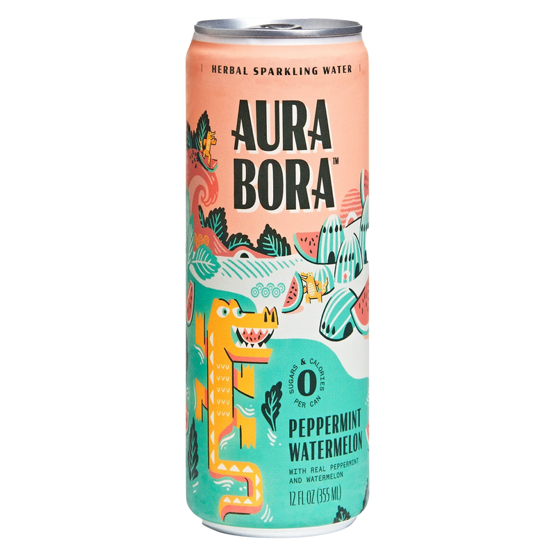 Aura Bora Peppermint Watermelon Herbal Sparkling Water 12oz Can