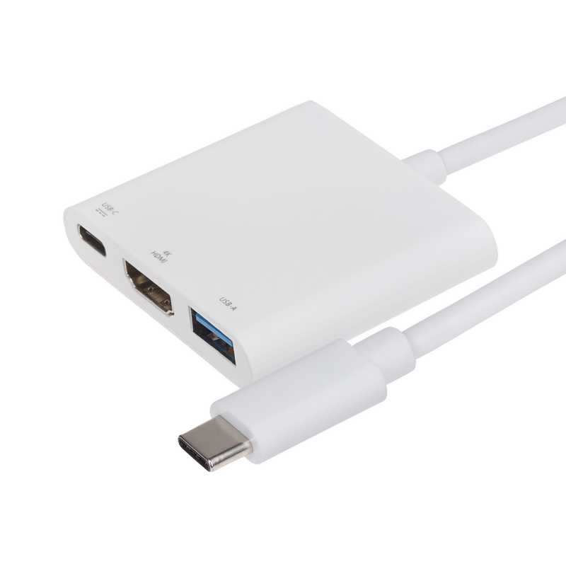 Nikkai USB-C to USB-C/HDMI/USB-A Multi-Port Hub, White, 1pcs