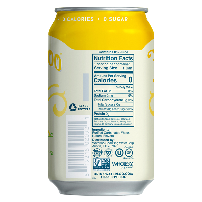 Waterloo Pineapple Sparkling Water 12oz can