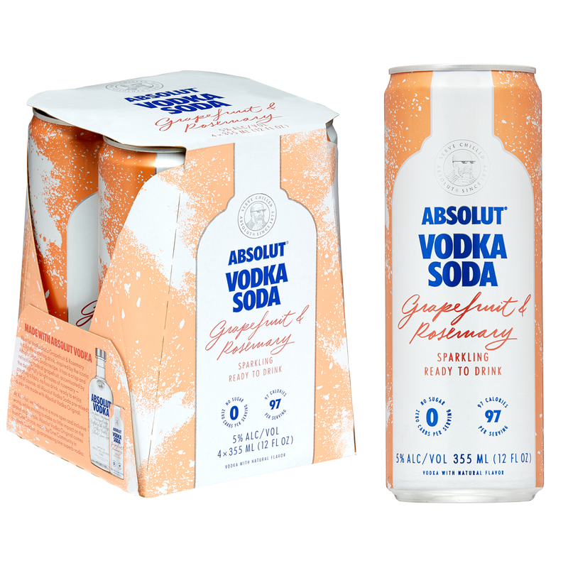 Absolut Grapefruit & Rosemary Vodka Soda 4pk 12oz Can 5.0% ABV