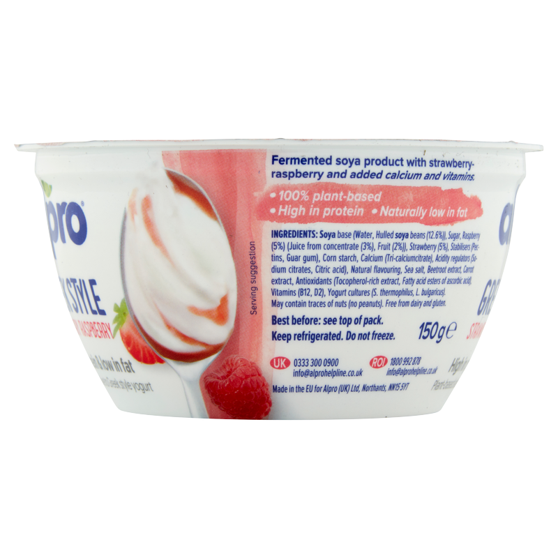 Alpro Strawberry & Raspberry Greek Style Yoghurt, 150g