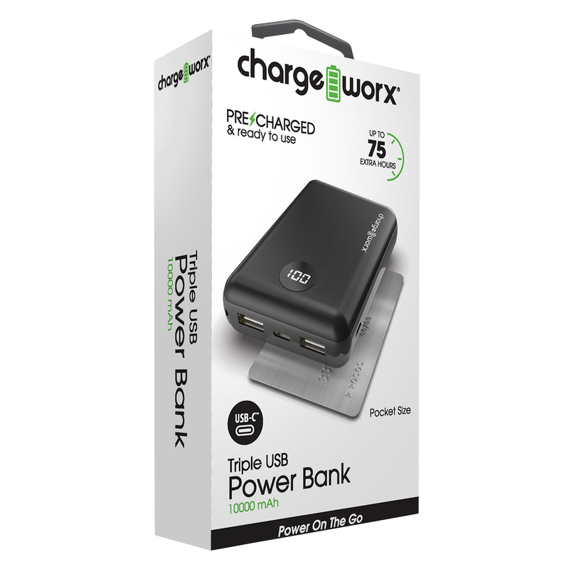 Chargeworx Triple USB Power Bank 10000mAh Black