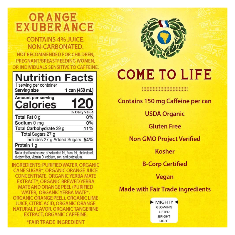 Guayaki Yerba Mate Organic Orange Exuberance 15.5oz Can
