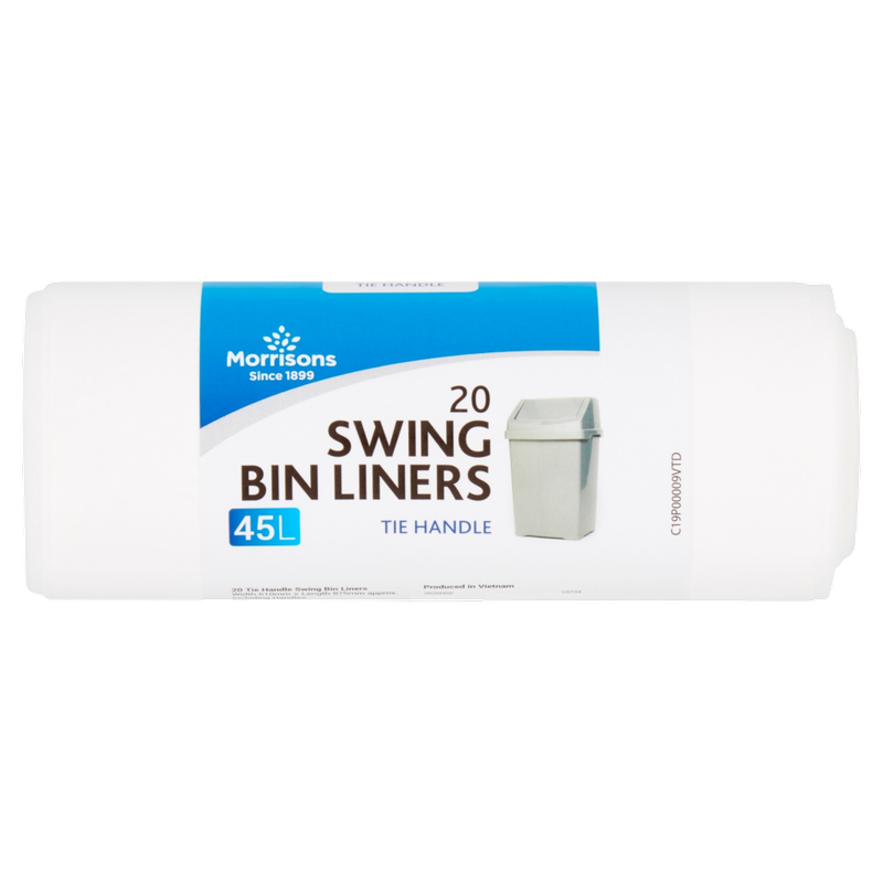 Morrisons 20 Tie Handle Swing Bin Kitchen Waste Liners 45L, 20pcs