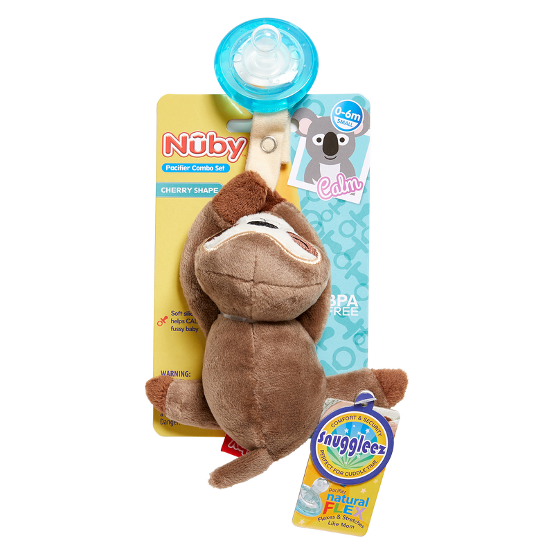 Nuby Soft Plush Sloth Pacifinder with Natural Cherry Shaped Pacifier