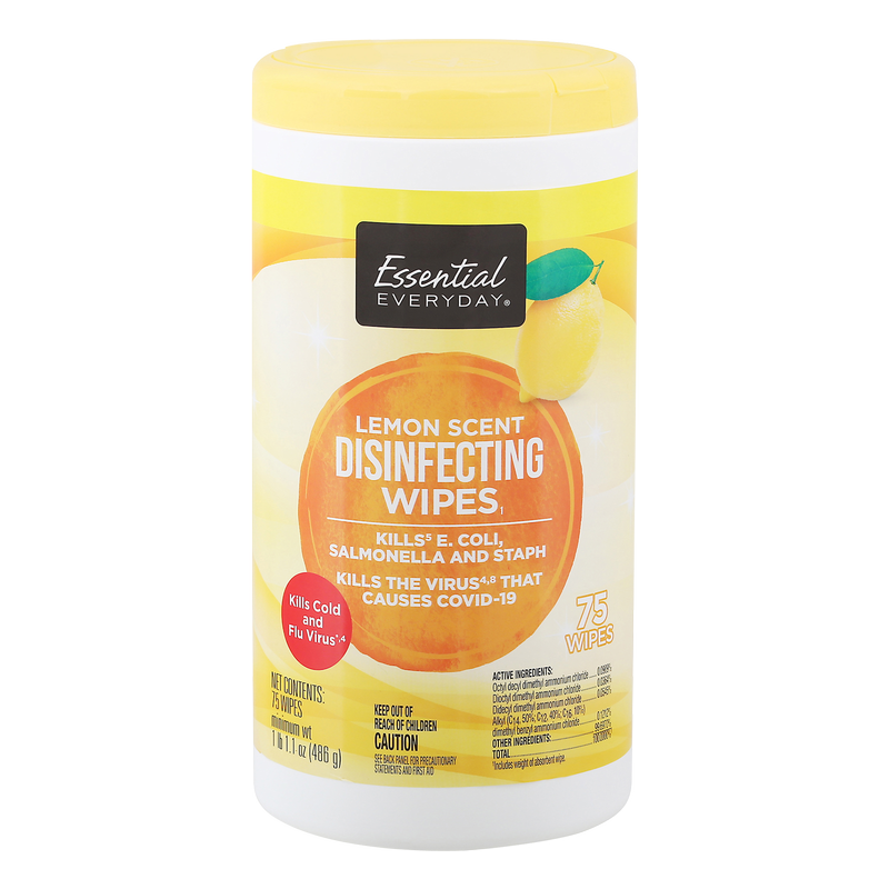 Essential Everyday Lemon Scented Disinfecting Wipes 75ct