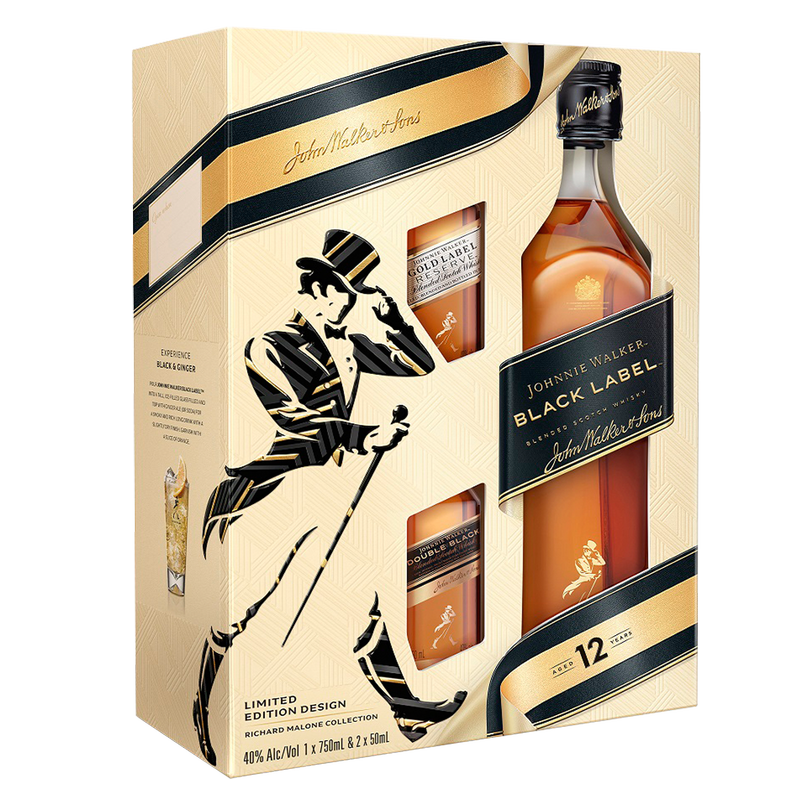 Johnnie Walker Black Label Scotch Gift Set 750ml (80 Proof)