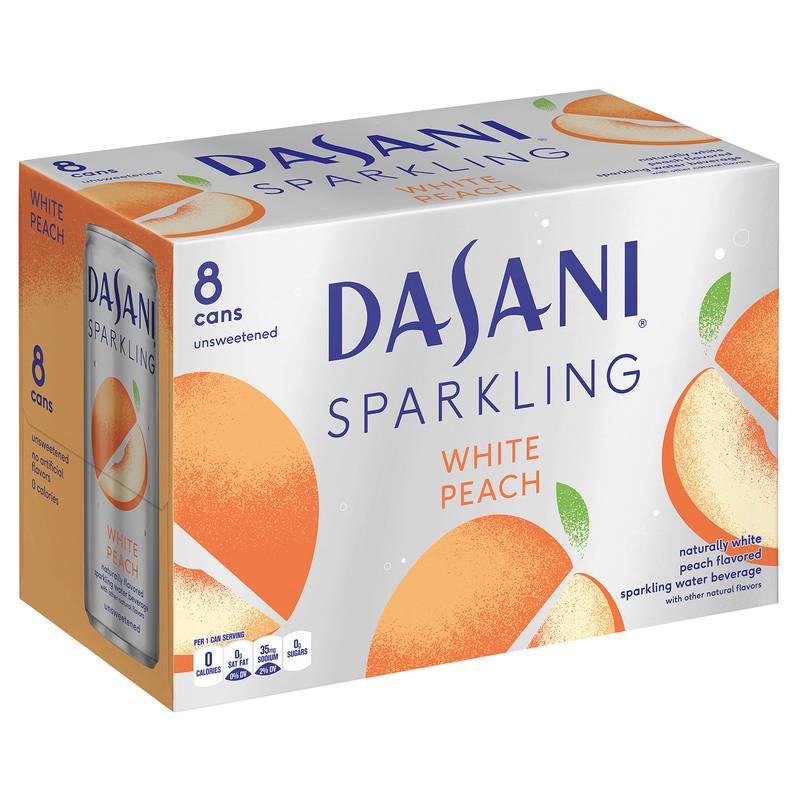 Dasani White Peach Sparkling Water 8pk 12oz Can