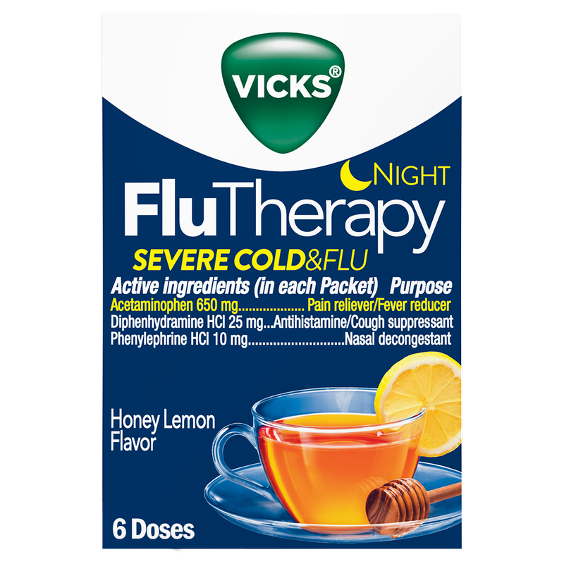 Vicks FluTherapy Night Honey Lemon Hot Drink 6ct
