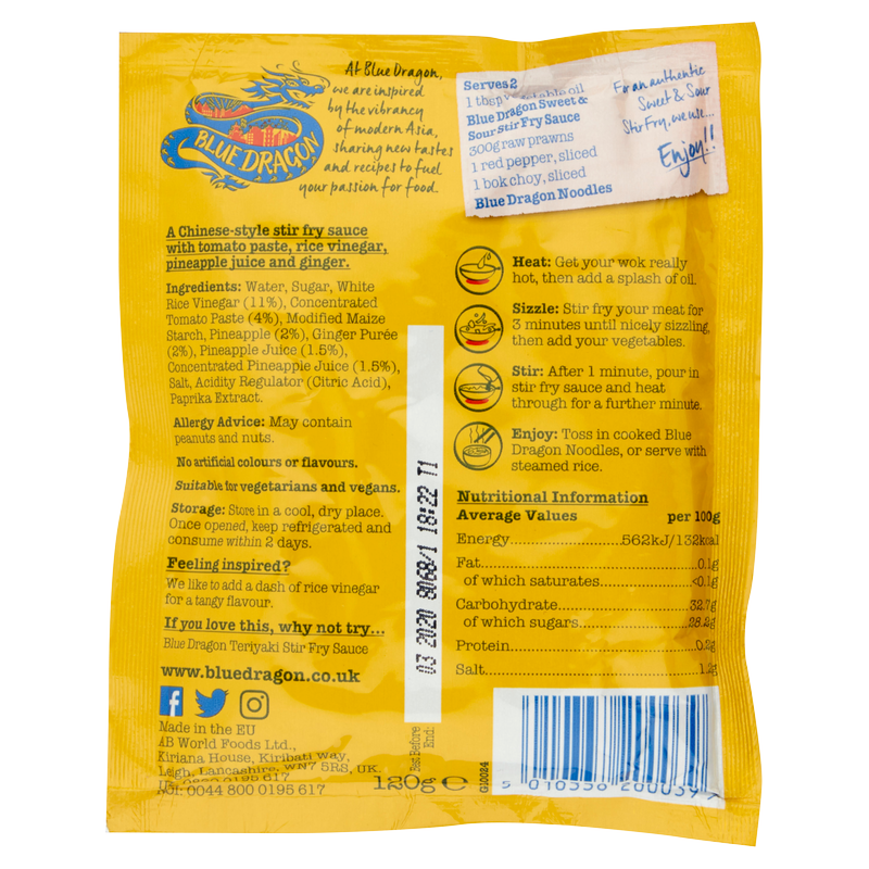 Blue Dragon Sweet & Sour Stir Fry Sauce, 120g Food Cupboard fast