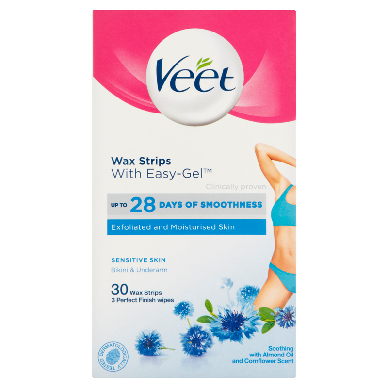 Veet Wax Strips for Bikini & Underarm Sensitive Skin, 30pcs