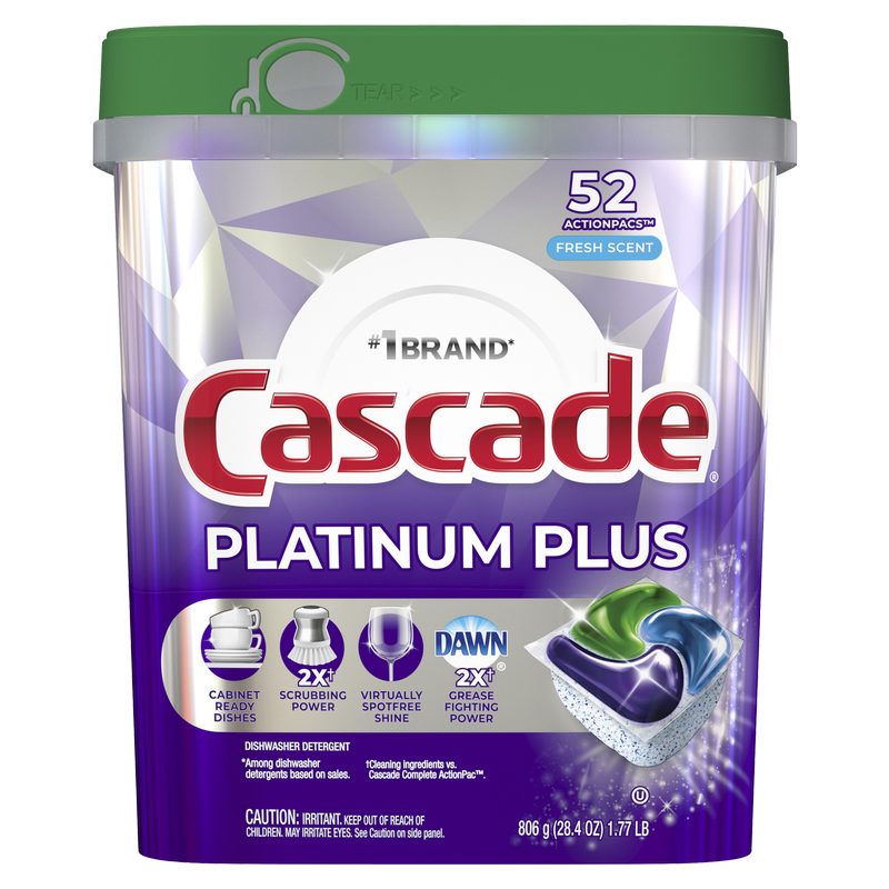 Cascade Platinum Plus Dishwasher Detergent Pods Fresh Scent 52ct