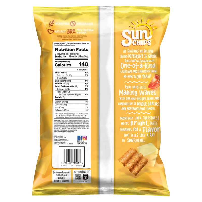 Sunchips Monterey Jack & Garden Tomato Chips 7oz Snacks fast delivery