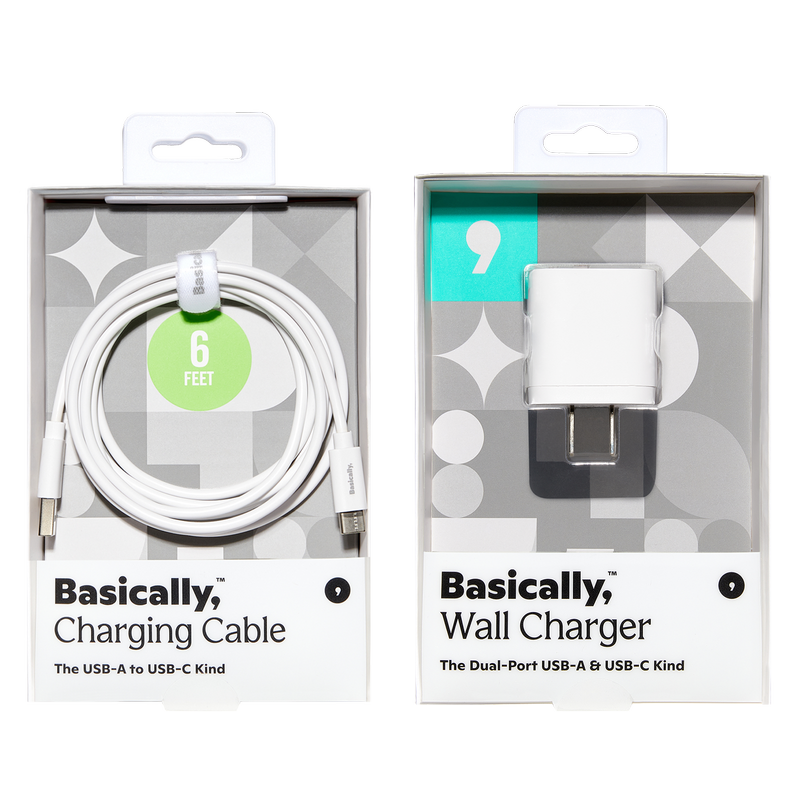 Basically, Charging Bundle USB-C to USB-A Cable with Dual-Port USB and USB-C Wall Charger