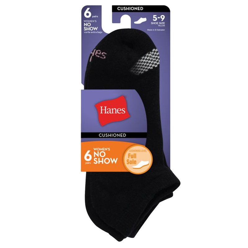 Hanes Women's Cool Comfort No Show Socks Black 6pk (Shoe Size 5-9)