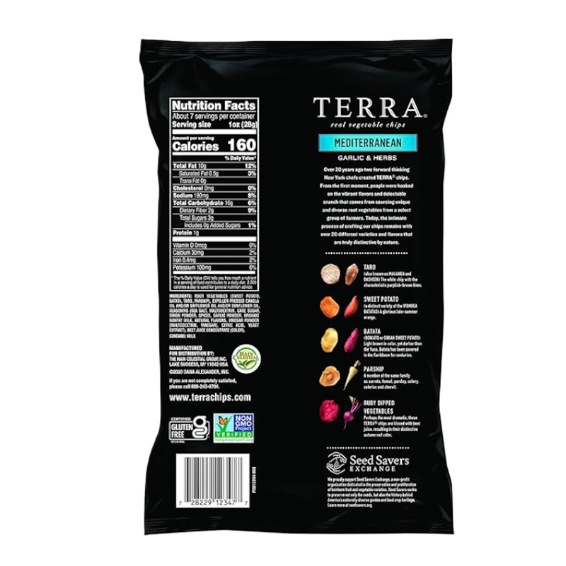 Terra Vegetable Chips Mediterranean Garlic & Herbs 6.8oz Snacks fast