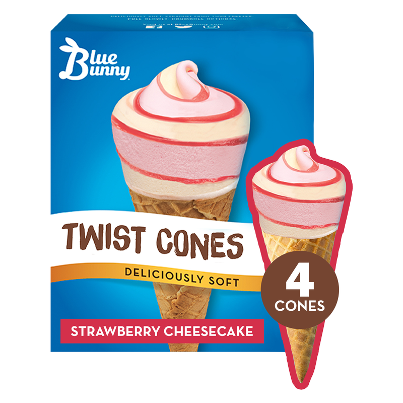Blue Bunny Strawberry Cheesecake Soft Twist Cones 4ct 