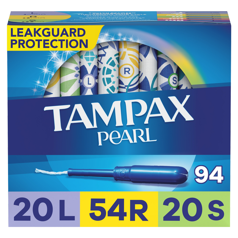 Tampax Pearl Tampons Trio Pack, with LeakGuard, Light/Regular/Super Absorbency, Unscented, 94 Count