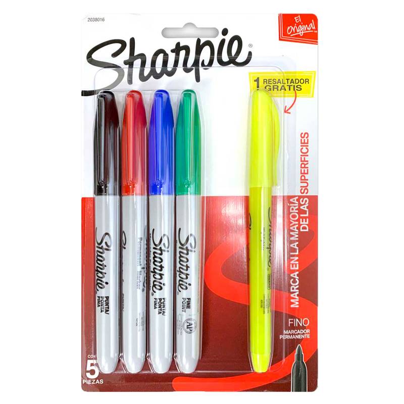 Sharpie Assorted Colors Permanent Marker 4ct + Yellow Highlighter