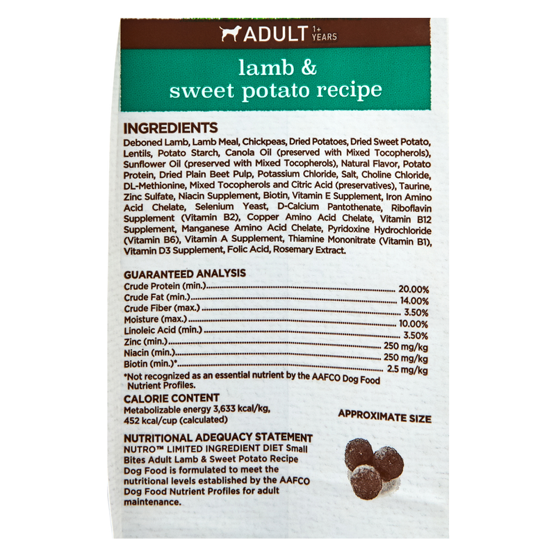 Nutro Limited Ingredient Dog Food Grain-Free Lamb & Sweet Potato Recipe 4lb