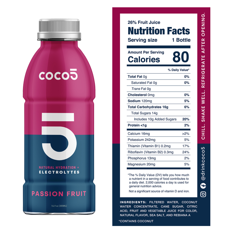 Coco5 Passion Fruit Coconut Water 16.9oz Bottle Drinks fast delivery