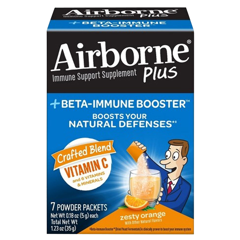 Airborne Plus Beta-Immune Booster Powder Packet Zesty Orange 7ct