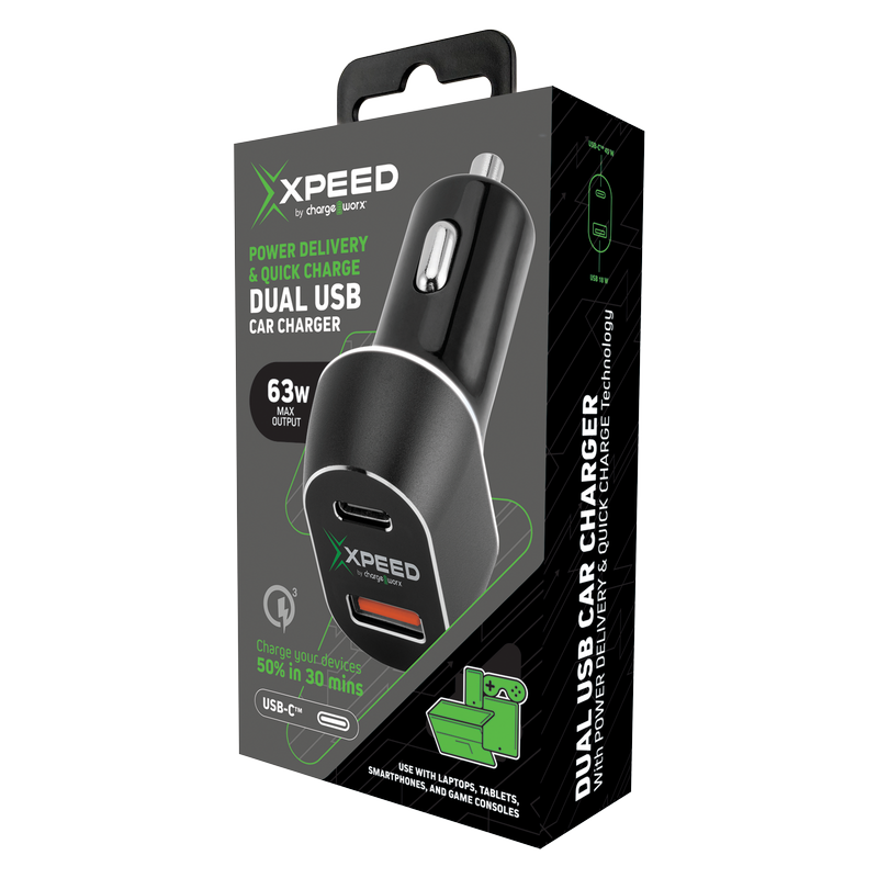 Chargeworx PD and QC 63W Car Charger Black