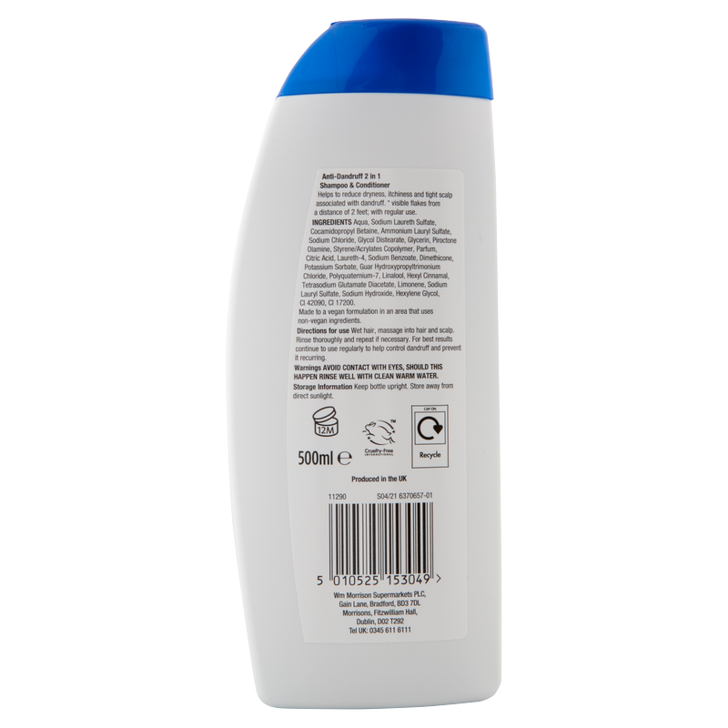 Morrisons 2 In 1 AntiDandruff Shampoo & Conditioner, 500ml Bath