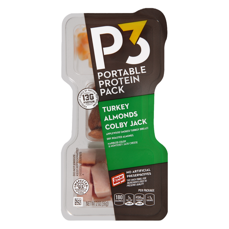 P3 Portable Protein Snack Pack with Turkey, Almonds & Colby Jack Cheese - 2oz