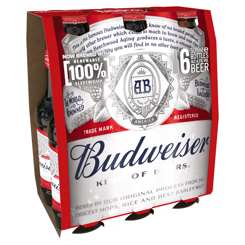 Budweiser Lager Beer, 6 x 300ml