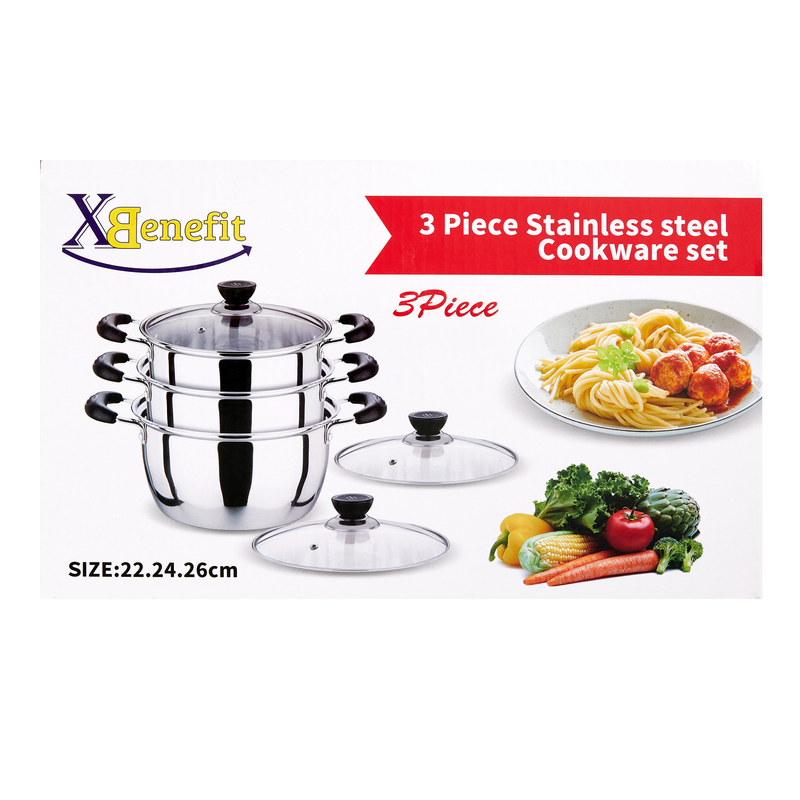 Stainless Steel Cooking Utensils, 3 Layers Steamer Set, Stainless