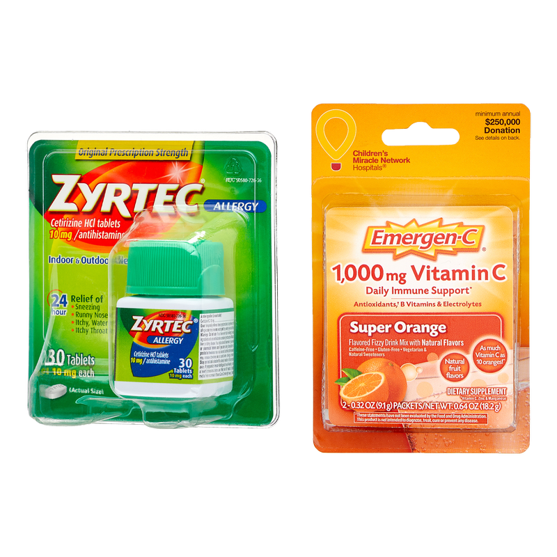 Zyrtec Allergy Relief Tablets 30ct & Emergen-C Super Orange Drink Mix 2ct
