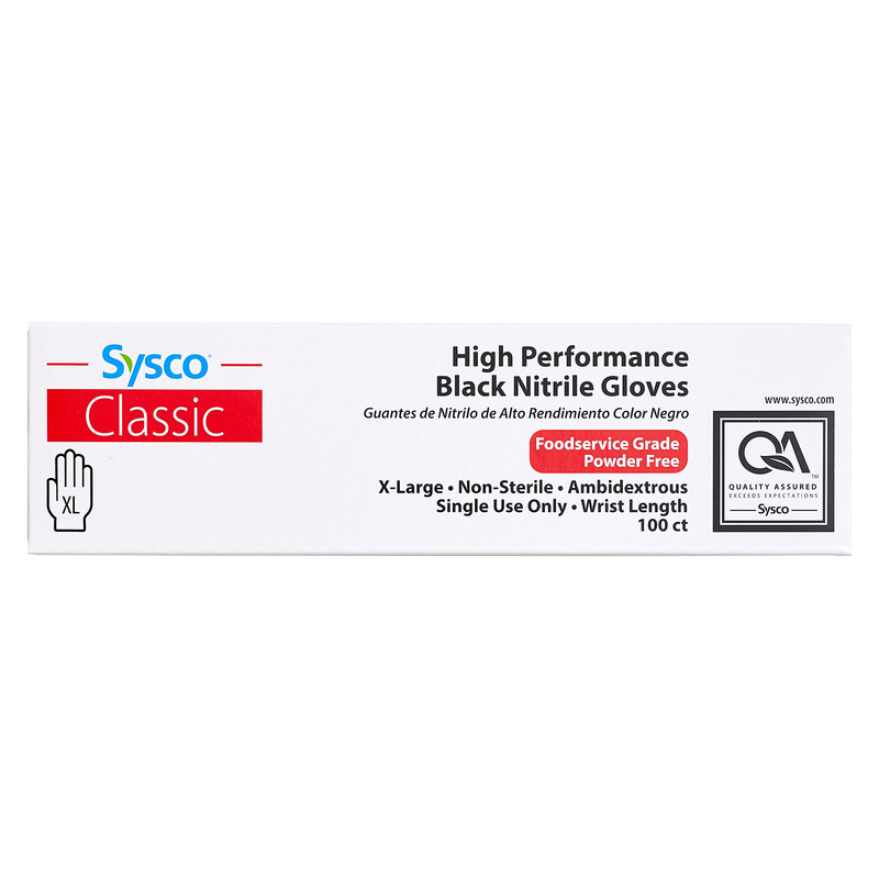 Sysco High Performance Xtra Large Black Nitrile Gloves 100ct Cleaning
