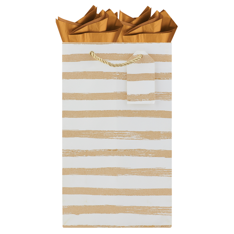 The Gift Wrap Company Golden Stripe 2 Bottle Gift Bag