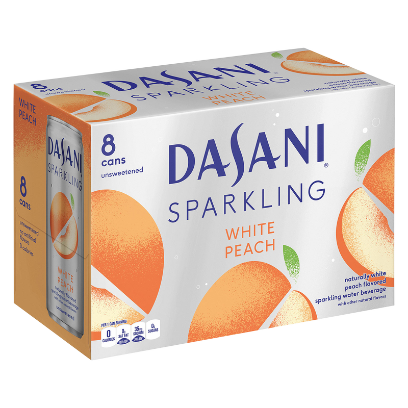 Dasani White Peach Sparkling Water 8pk 12oz Can