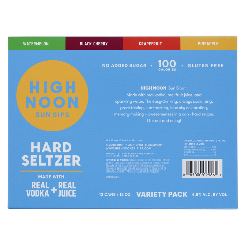 High Noon Vodka Hard Seltzer Variety 12pk 12oz Can 4.5 ABV Alcohol